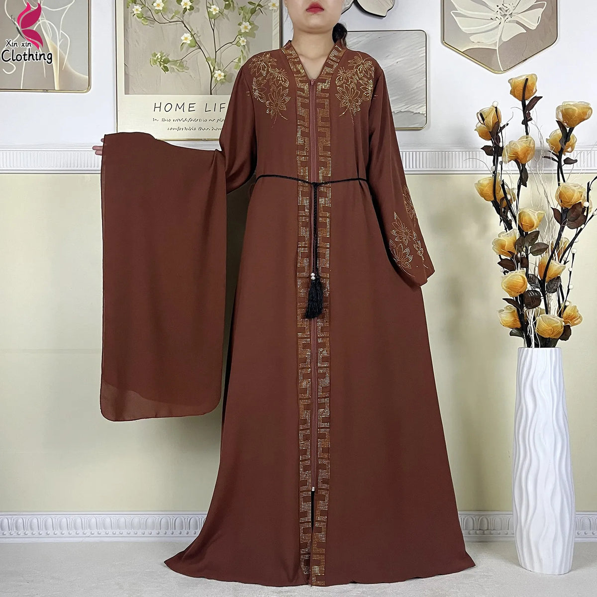 New Muslim Abayas For Women Long Sleeved Dress Dubai Lady Elegant Long Dress Islam Clothing African Abaya Loose Robe With Turban - Matrix-studios.com