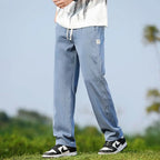 Men's Summer Soft Lyocell Fabric Jeans Thin Loose Straight Denim Pants Drawstring Elastic Waist Casual Trousers Plus Size M-5XL - Matrix Studios