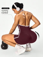 Women's Backless Color-Block Cross-Body Fitness Jumpsuit – Stretchy Yoga One-Piece Outerwear Ideal for Workout, Training & Daily - Matrix Studios