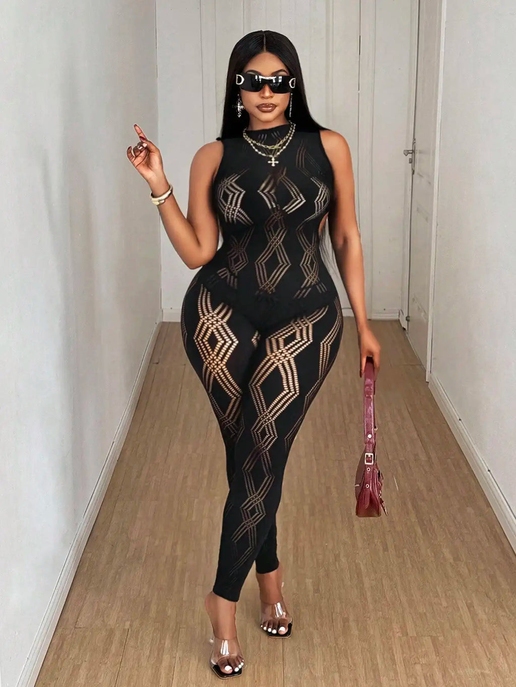 Women's Sexy Jumpsuit Hollow out Mesh Backless Night Party Streetwear Outfit Female Trendy Sexy Clothing - Matrix Studios