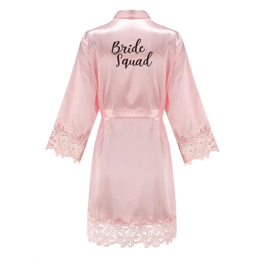 Bridesmaid Robes Rose Gold Bride Robe Wedding Bridesmaid Gift Satin Lace Robe Bridal Dressing Gown Bachelorette Party Pajamas - Matrix-studios.com