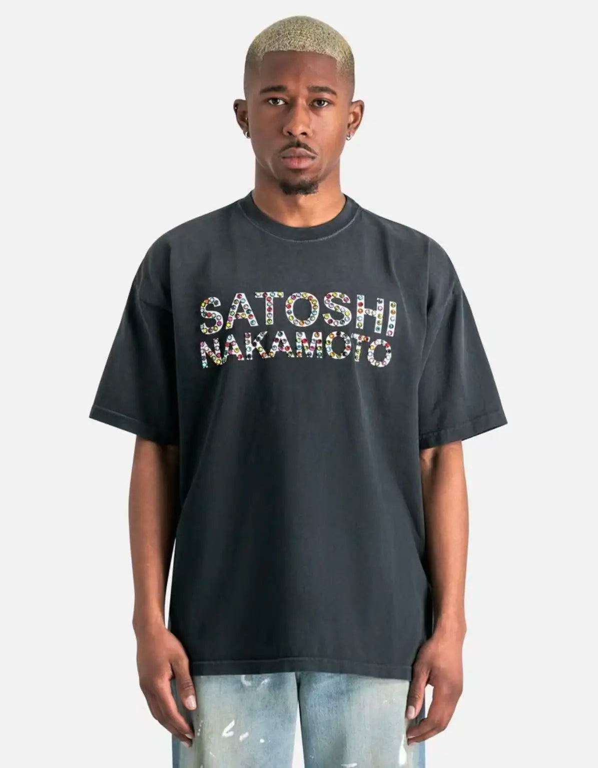 26SS Y2K High Quality American Retro Trendy Fashion Tops Satoshi Nakamoto hotfix rhinestone logo 100% cotton large size loose Men's Women's T-Shirt - Matrix-studios.com