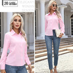 Women Spring Autumn Style Blouses Shirts Lady Casual Long Sleeve Turn-down Collar Solid Color Blouse Tops - Matrix-studios.com