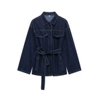 DUOPERI Women Fashion 2 Pieces Sets With Belt Denim  Jackets & Vintage Front Zipper Jeans Trousers Feamle Chic Lady Pants Sets - Matrix-studios.com