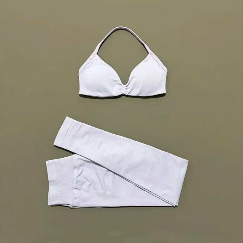 2Pcs HISTELLO Seamless Yoga Sports Set for Women Resistant Backless Bra Pilates Fitness Workout Running Leggings Gym Suit - Matrix-studios.com