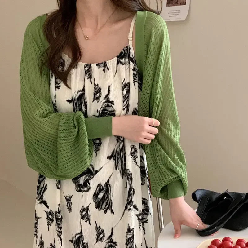 French Ice Silk Knitted Sun-Proof Cardigan Top Women's Summer Thin Jacket Waistcoat Suspender Skirt Shawl Outer Match Blouse - Matrix Studios