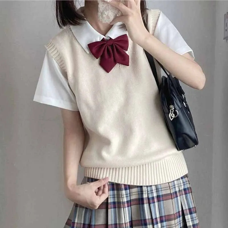 College Style Sleeveless Sweater Vest Women Preppy Style All-Match School Girls Jk Knitted Vest Solid Basic Knitwear Waistcoat - Matrix Studios