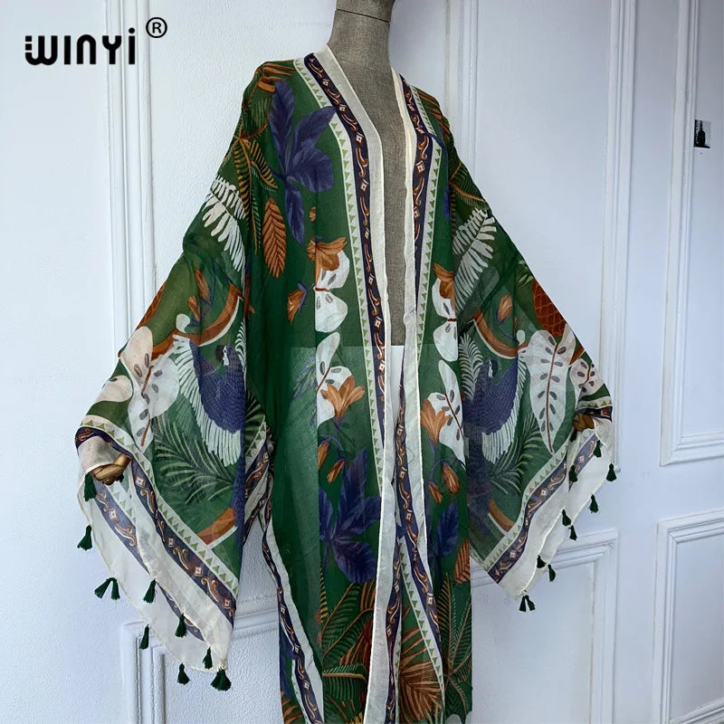 WINYI Summer Outfit Kimono Africa Boho Print Beach Cover Up Muslim Dress Cardigans Beach Wear Women Abaya Dubai Luxury Kaftan - Matrix Studios