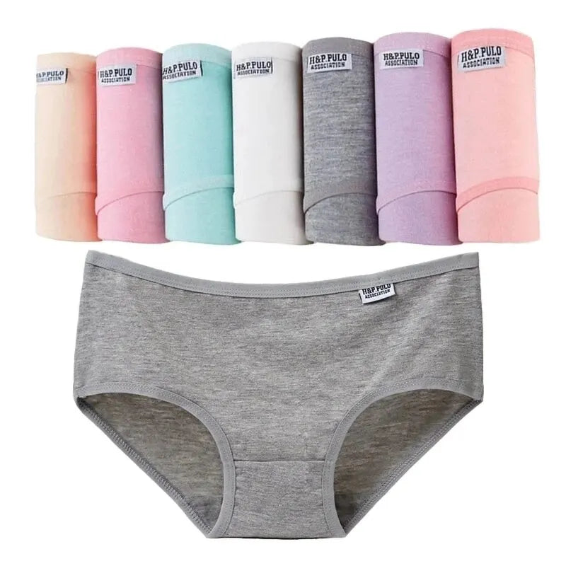 Candy Color Underpant Women'S Comfort High-Quality Cotton Mid Waist Breathable Solid Skin Friendly Panties Plus Size Briefs Soft - Matrix Studios