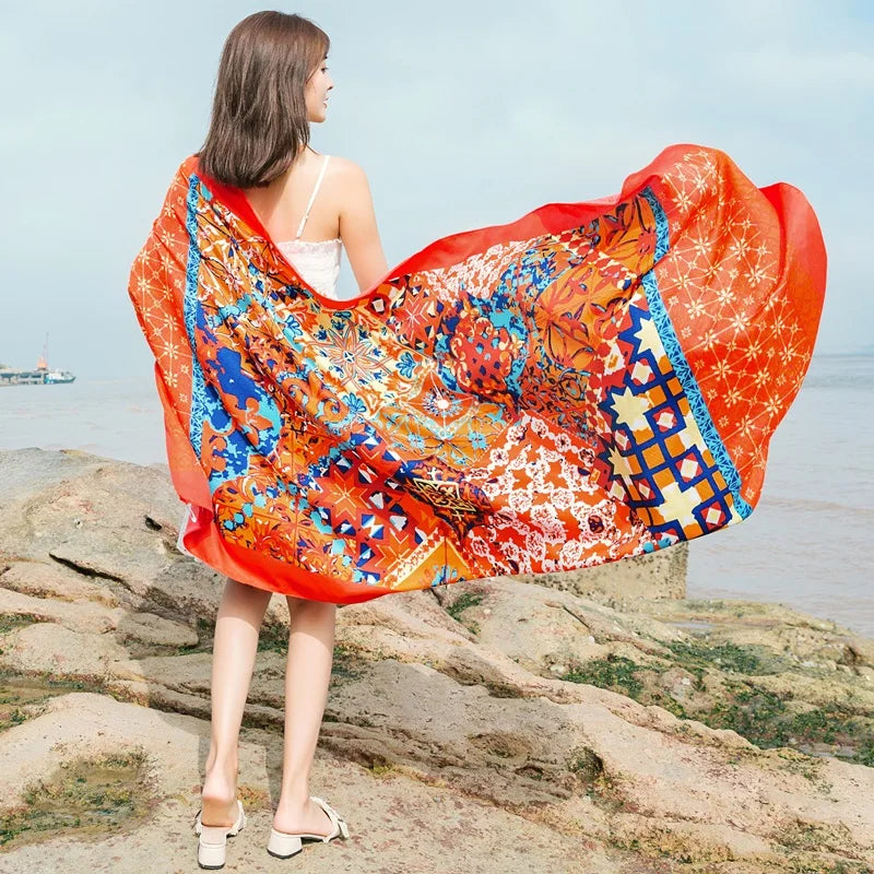 90x185cm  Printing Process Twill Summer Suncare Beach Dress Bikini Sarong Wrap Scarf Women Brazilian Swimsuit Bathing Cover-ups - Matrix Studios