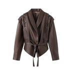 Suninheart Autumn and Winter Faux Leather Jackets for Women 2025 Dropped Shoulder Oversized Jacket Coat Belted Corset Jacket - Matrix Studios
