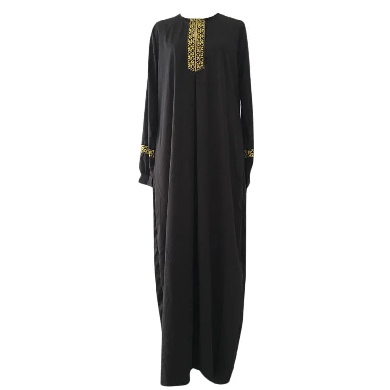 Muslim Abaya Ethnic Style Print Islam Abaya Dress Solid Color Loose Casual Robe Femme Musulman for Middle East Arabia - Matrix-studios.com
