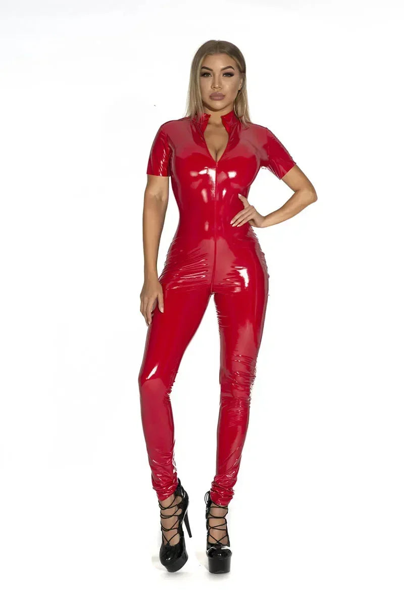 Sexy Shiny Patent Latex Bodysuit Women Sexy Latex Catsuit Black Wetlook Full Bodysuit PVC Jumpsuit Clubwear Faux Leather Costume - Matrix Studios