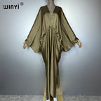 WINYI monochrome elegant Swimsuit Cover Up Women Beach Dress V-neck Dresses Summer Woman Clothes fashion Robe long down dress - Matrix Studios