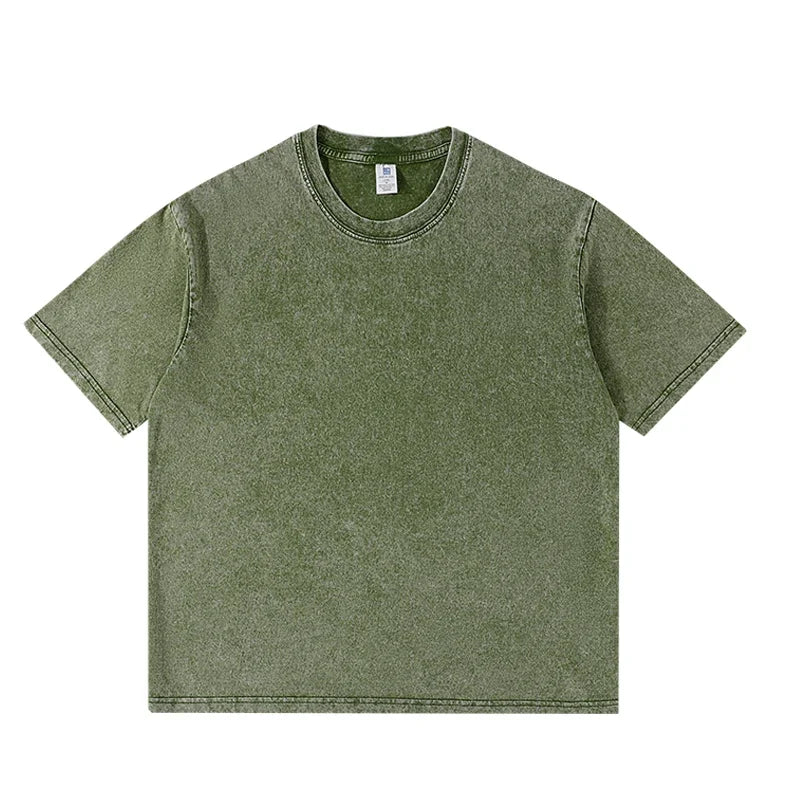 250gsm Men's Washed Vintage T-Shirts Street Hip Hop Retro Punk T Shirt Women Harajuku Casual Cotton Short Sleeve Acid Wash Tops