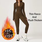 Winter Warm Fleece Sports Jumpsuits Fitness Suits Women's Sportswear Zipper Long Sleeves Tops One-Piece Dance Bodysuit Female - Matrix Studios