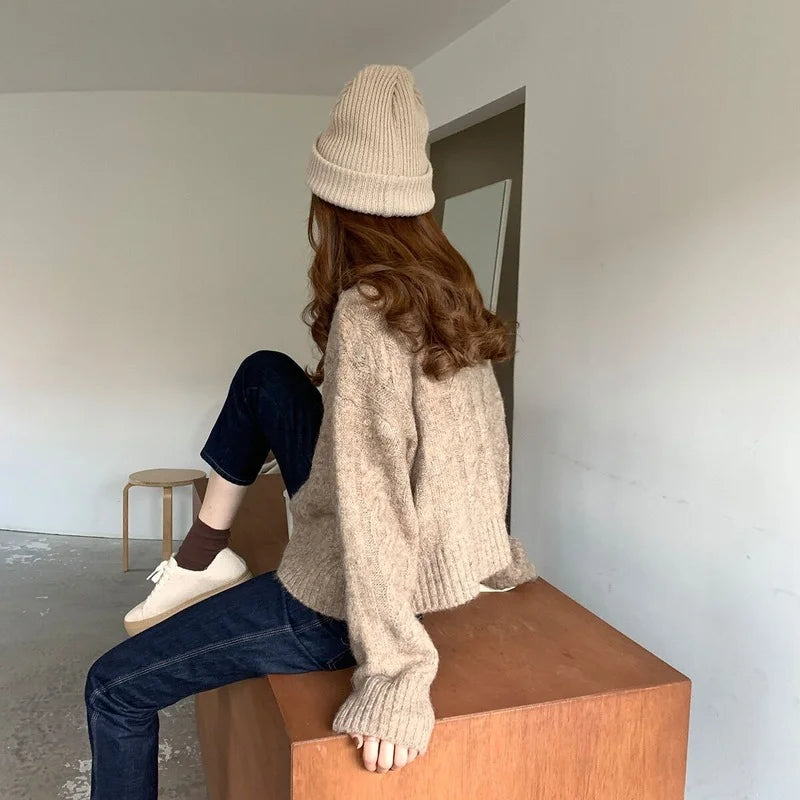 Autumn Winter Clothes Sweater Cardigans Women Korean Fashion New Casual Loose Thick O-neck Knitted Tops Outerwear Clothes 16053 - Matrix Studios