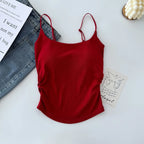 Summer Dopamine Color Sexy Camisole For Women With Pleated Waist And All-in-one Beautiful Back With Breast Pads For Women - Matrix-studios.com
