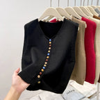 Sweater Vest Autumn Women Rainbow Single-breasted Button Soft Sweater Loose Knit Vest V-neck Knitwear Cardigan Lady Waistcoats - Matrix Studios