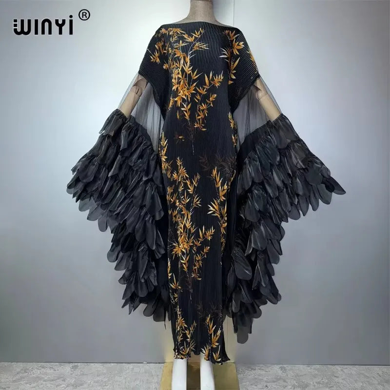 WINYI Pleated Elastic Slim Dress Beach Cover Up Kaftan Abaya Dubai Luxury Party Dress Crimping Evening Dress Abaya Muslim Woman - Matrix-studios.com