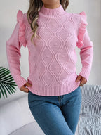 Fall Mushroom Edge Long Sleeve Stand Up Collar Sweater for Women Stylish Loose Solid Color Pullover Casual Ruffled Sweaters Tops - Matrix Studios