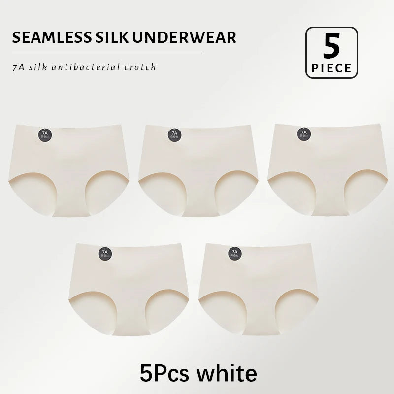 5PCS Seamless Mulberry Silk Panties Woman Underwear Ultra-Thin High Elastic Invisible Briefs Soft & Breathable Female Lingerie - Matrix Studios
