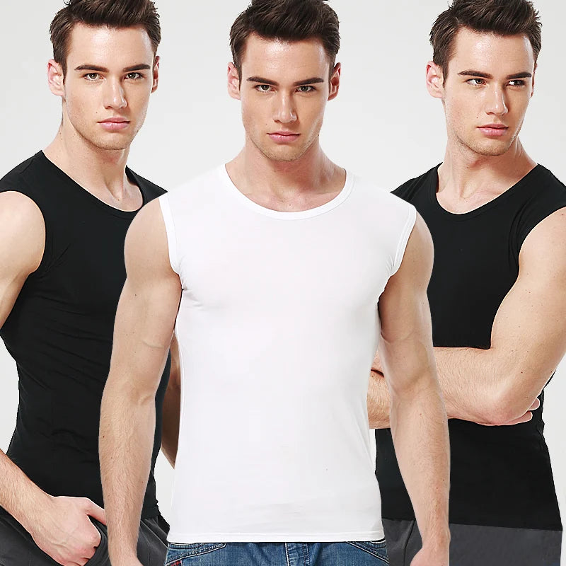 Men's Four Seasons Tight Cotton Vest Leisure Sports Fitness Running Teenagers Round Neck Sleeveless T-Shirt Can Be Built Inside - Matrix Studios