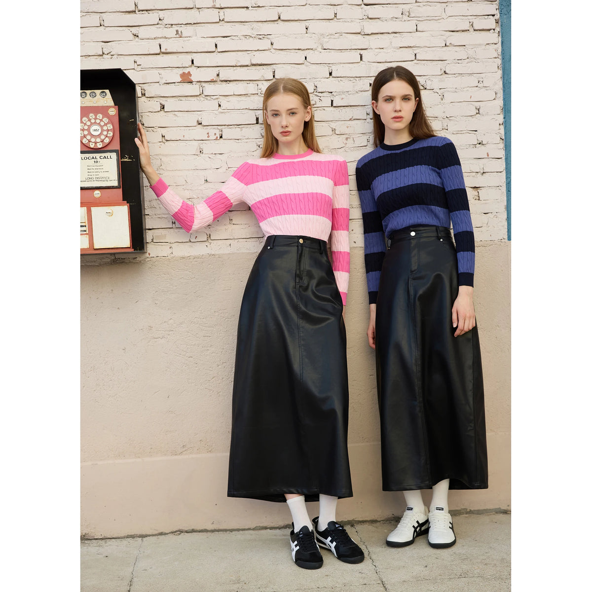 AP 2026 Autumn and Winter New O-neck Two Color Patchwork Sweater Stretch Skirt Leather Skirt Fashion - Matrix Studios