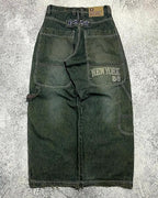 American New Fashion Oversized Pattern Printed Washed Jeans Men Y2K Gothic Rock Popular Casual Joker High Waist Wide Leg Pants - Matrix Studios