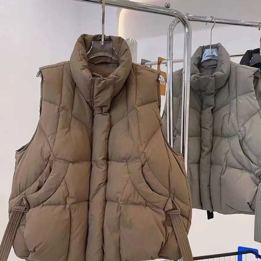 Autumn Winter Women Down Vest Jacket 2025 New Women Sleeveless Waistcoat Stand Collar Women Cotton Vest Coat Women Waistcoat Top - Matrix Studios