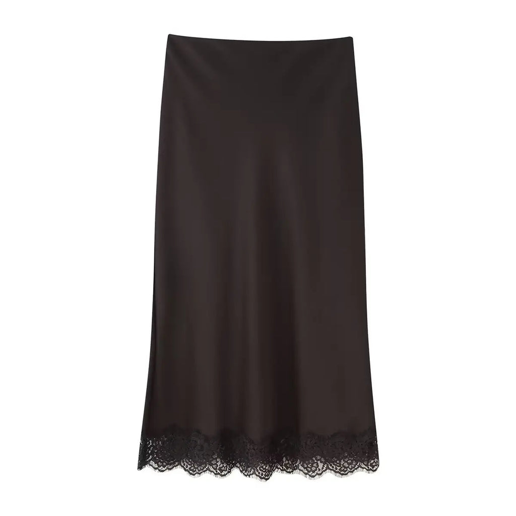 Tidalyf 2025 Women Two Piece Skirt Set Off Shoulder Lace Trim Cami Top with Split Hem Midi Skirt Sexy Elegant Outfit - Matrix-studios.com