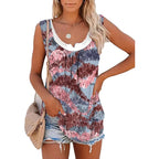 2026 Summer New Arrival Women's Two-Piece Look Sleeveless Tank Top Leaf Print Loose Casual Camisole with Pockets - Matrix-studios.com