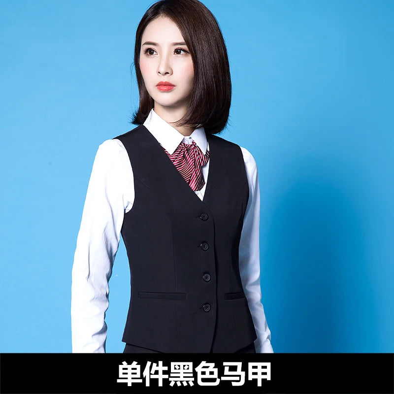 YASUGUOJI New Fashion Business Slim Fit Women Vest OL V Neck Formal Office Ladies Vest Coat Plus Size Work Wear Uniforms - Matrix Studios