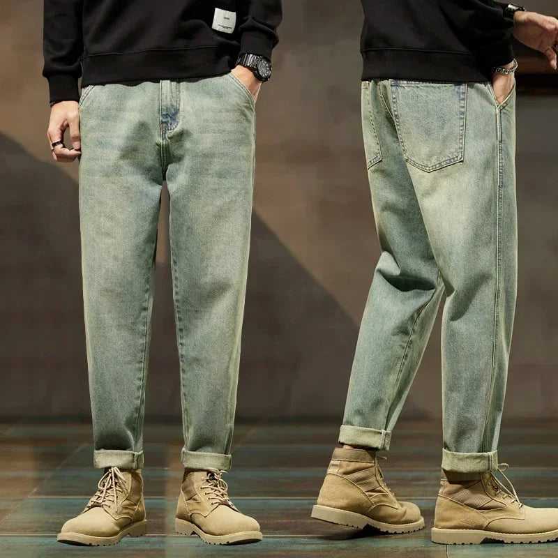 2025 Autumn and Winter New Loose and Versatile Harem Pants Retro Simple Fashion Solid Color Comfortable Versatile Jeans for Men - Matrix Studios