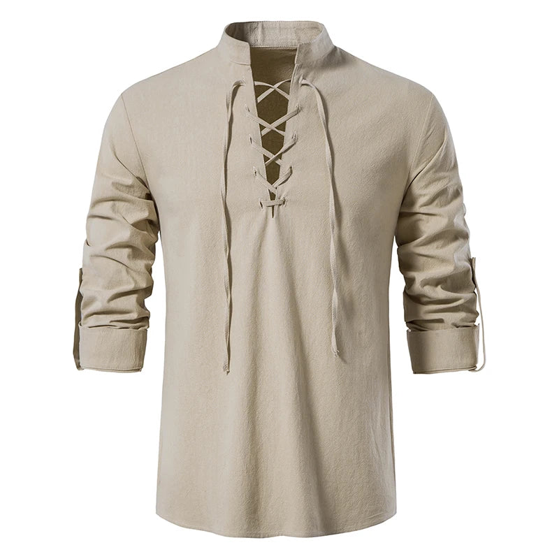 New Men's Casual Blouse Cotton Linen Shirt Tops Long Sleeve Tee Shirt Spring Autumn Slanted Placket Vintage Yoga Shirts - Matrix Studios