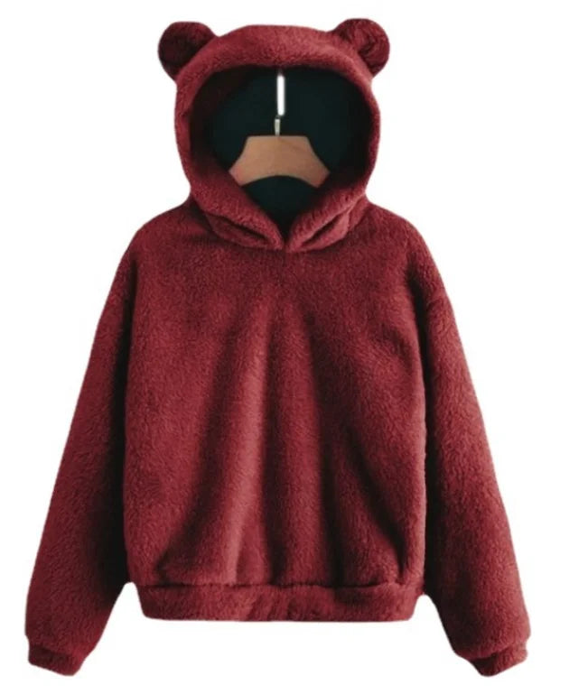 Autumn Winter Women's Hoodies Winter Women Long Sleeve Rabbit Ear Hood Sweatshirt Cute Plush Warm Casual Hoodie Tops - Matrix Studios