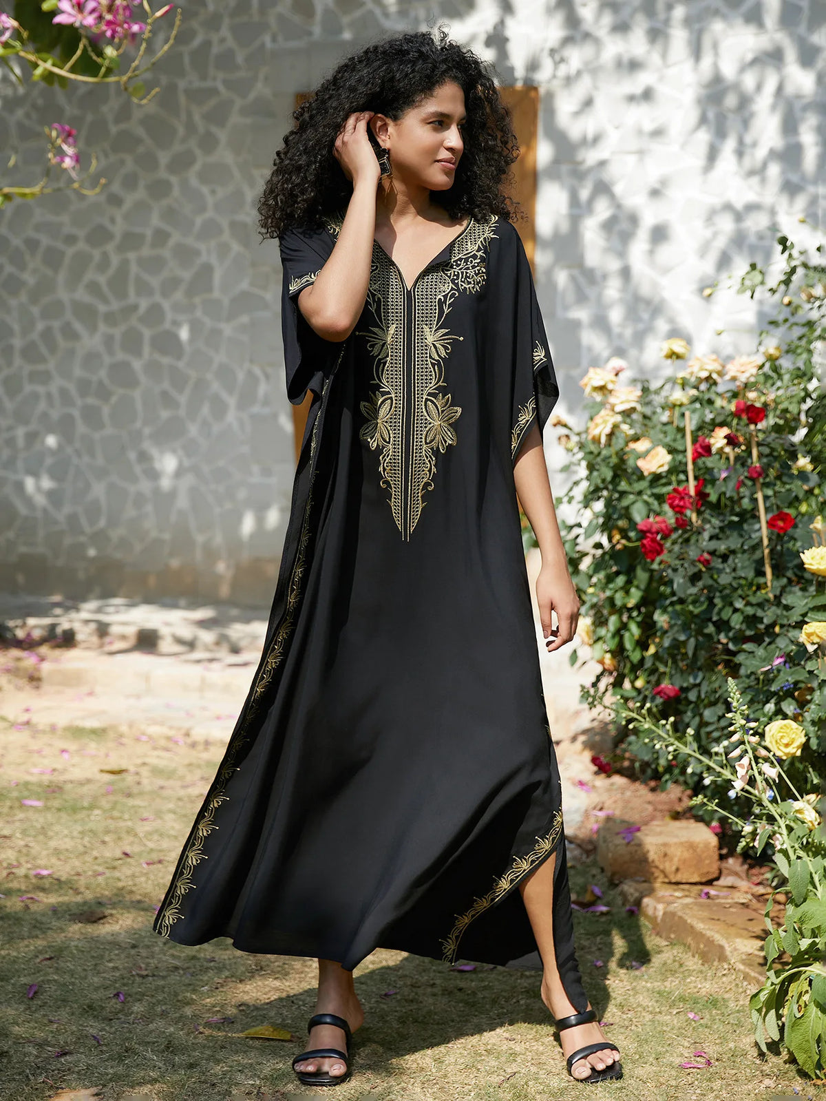 Swimsuit Cover Ups Embroidery V Neck Short Sleeve Swim Cover Up for Women Kaftan Dresses - Matrix Studios