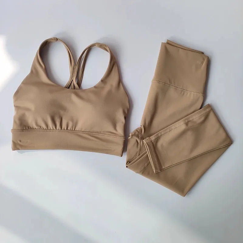 Women Breathable Yoga Set 2pcs Sport Suit Gym Wear Workout Clothes Gym Crop Top High Waist Legging Fitness Bra Set Sports Suits - Matrix-studios.com