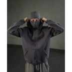 Men and women Y2K Gothic Harajuku winter new item double hooded sweatshirt men's hooded mask zipper sportswear - Matrix Studios