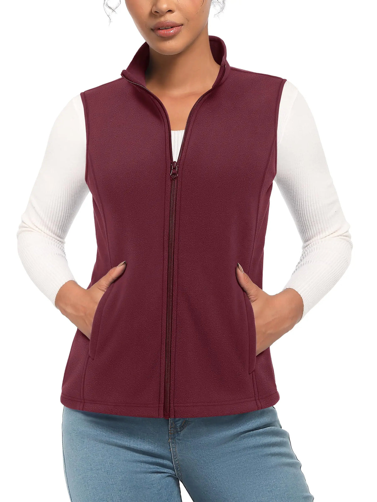 TACVASEN Fleese Sleeveless Vests Womens Fall Winter Thermal Hiking Golf Waistcoats Soft Casual Outerwear Zip Jackets 4 Pockets - Matrix Studios
