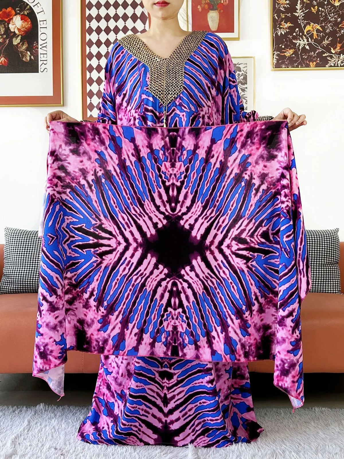 2026 Long Sleeve Embroidered V-Neck Cotton Women Loose Abaya Boho Maxi Dress Casual Fashion Dress African Vestidos - Matrix-studios.com