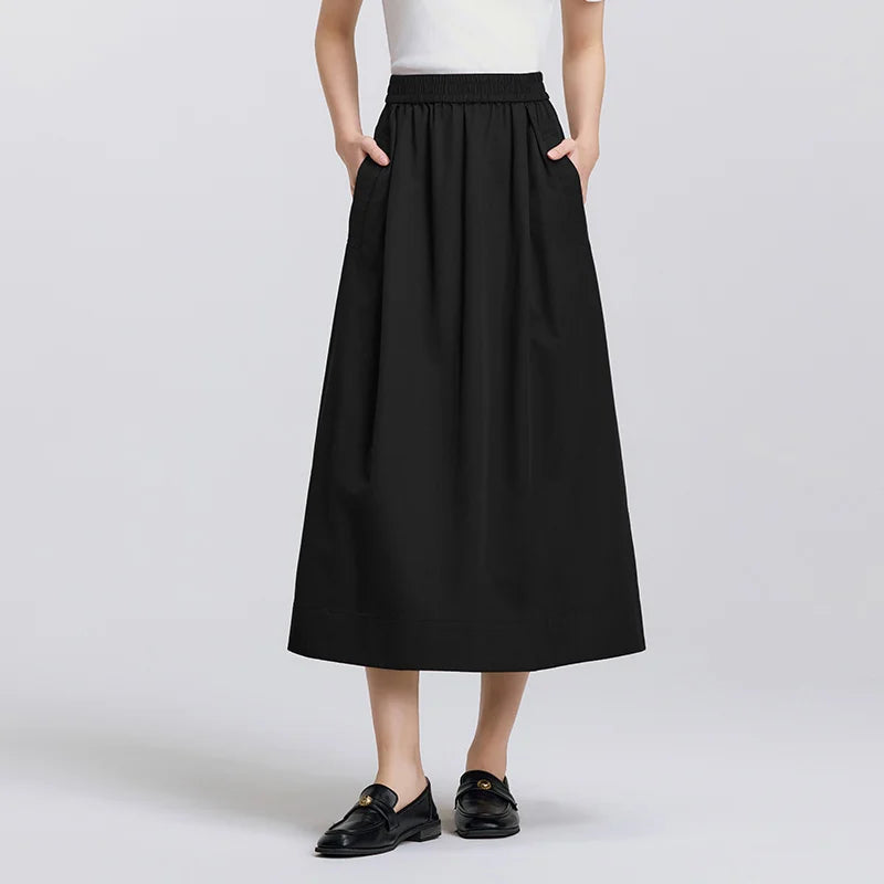 Semir Skirt Women 2025 New Spring Elastic Waist Solid Color Versatile Spring New Version Hip-covering A-line Umbrella Skirt - Matrix-studios.com