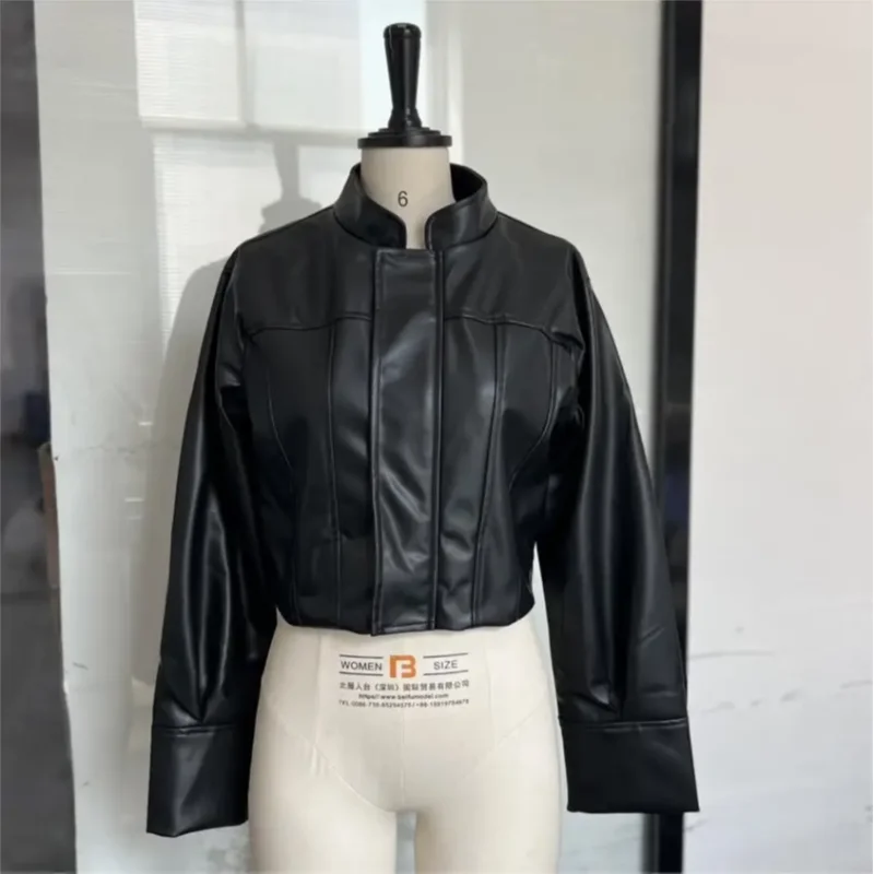 Slim Fit Faux Leather Jacket Women Classic Moto Biker PU Fitted Zipper Jackets Spring Autumn Basic Coat Office Street Outerwear - Matrix Studios