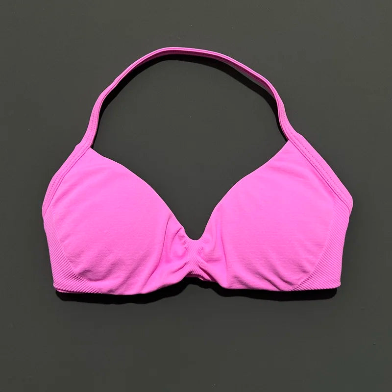 HISTELLO Strappy Bra Gym Top Women High Support Thin Strap Halter Sports Seamless Bras Scrunch Push-up Workout Yoga Tank Tops - Matrix Studios
