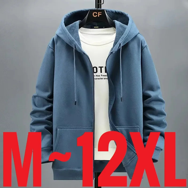Big Size Hoodie Men Hood Long Sleeve Sweatshirt Male Zip-up Loose Cotton Fleece-lined Casual Top Zipper Large Fat Plus 10XL 12XL - Matrix Studios