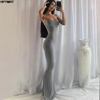 Satin Slip Sleeveless Backless Slim Sexy Maxi Dress 2022 Spring Women Party Y2K Concise Bodycon Elegant Dresses Female Clothing - Matrix-studios.com