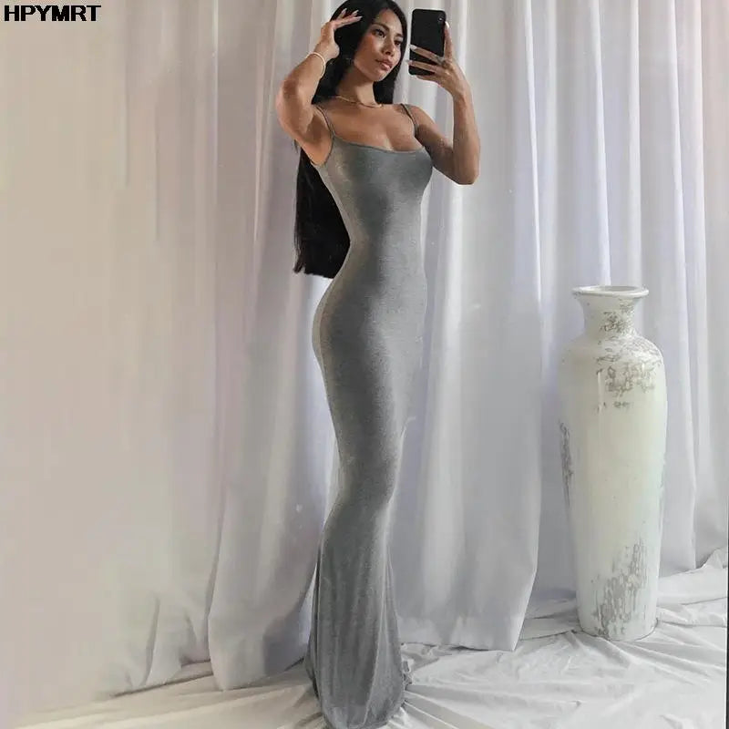 Satin Slip Sleeveless Backless Slim Sexy Maxi Dress 2022 Spring Women Party Y2K Concise Bodycon Elegant Dresses Female Clothing - Matrix-studios.com