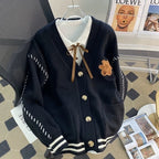 College Style Cute Cartoon Embroidery Cardigans Women Korean Stringing Fashion Sweater Jacket Japanese Style Kawaii Knitted Tops - Matrix Studios