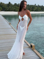 One Piece Summer Cover Ups Women Swimsuit Sleeveless Robes Bathing Suit 2026 New Beach Holiday Solid White Maxi Dresses Cover-Up - Matrix Studios