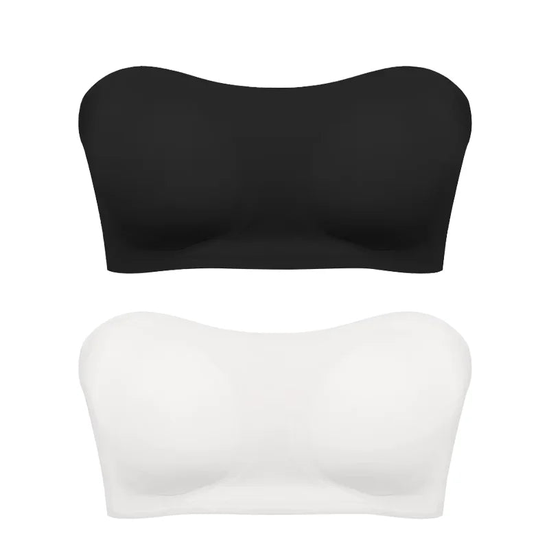 Women's Sexy Strapless Push Up Bra Removable Padded Seamless Ice Silk Top Women Invisible Beauty Back Anti-slip Off-shoulder Bra - Matrix Studios